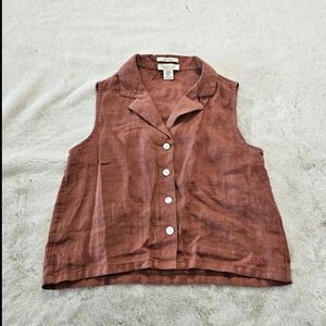 Rachel Zoe Rust Shirt Vest With Buttons And Collar Orange Red Sleeveless Top